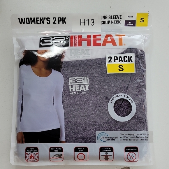 NEW 32 Degrees Heat Based Layer Women's Long Sleeve Scoop Neck 2 Pack  S - Picture 1 of 4
